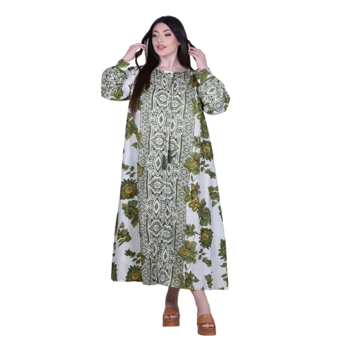 Platinum Φόρεμα Πράσινο Με Boho - Floral Γυναικεία Midi Και Κουμπιά All Day Free Size - 92672-GR