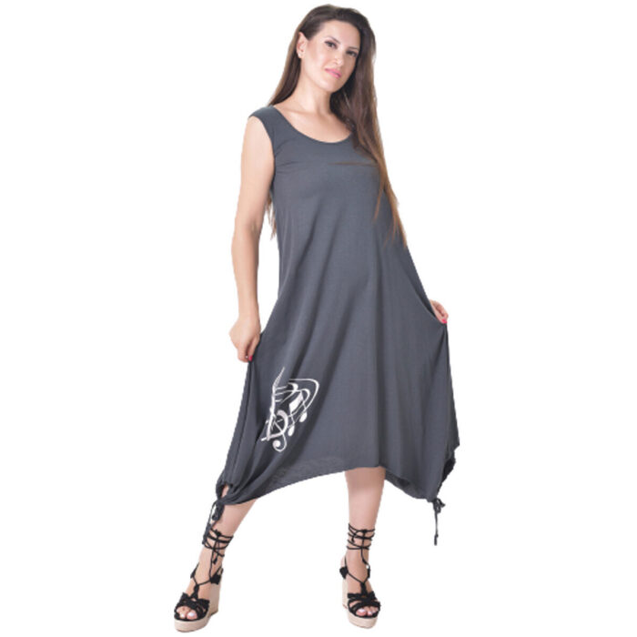 Fairyland Φόρεμα Γκρι Σκούρο Γυναικείο Αμάνικο Casual Με Νότες All Day - FM-6000-G