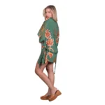 Platinum Κιμονό Πράσινο Γυναικείο Με Floral Print Silk Κοντό Τρουακάρ All Day - FS42391 - Image 2