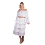 Platinum Φούστα Λευκή Γυναικεία Girly Mε Σειρές Βολάν Midi Free Size - SAR-62105-W