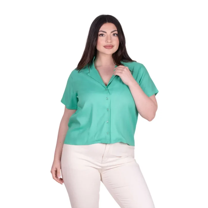 Platinum Πουκάμισο Aqua Γυναικείο Με Γιακά Κοντομάνικο Casual All Day Free Size - 12565-Q