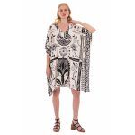 Platinum Καφτάνι Λευκό Γυναικείο Με Μαύρα Floral Σχέδια Maxi Free Size - 22657