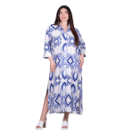 Platinum Φόρεμα - Πουκαμίσα Λευκό Μπλε Print Γυναικείo Boho Με Κουμπιά All Day Free Size - BL22674 - Image 2