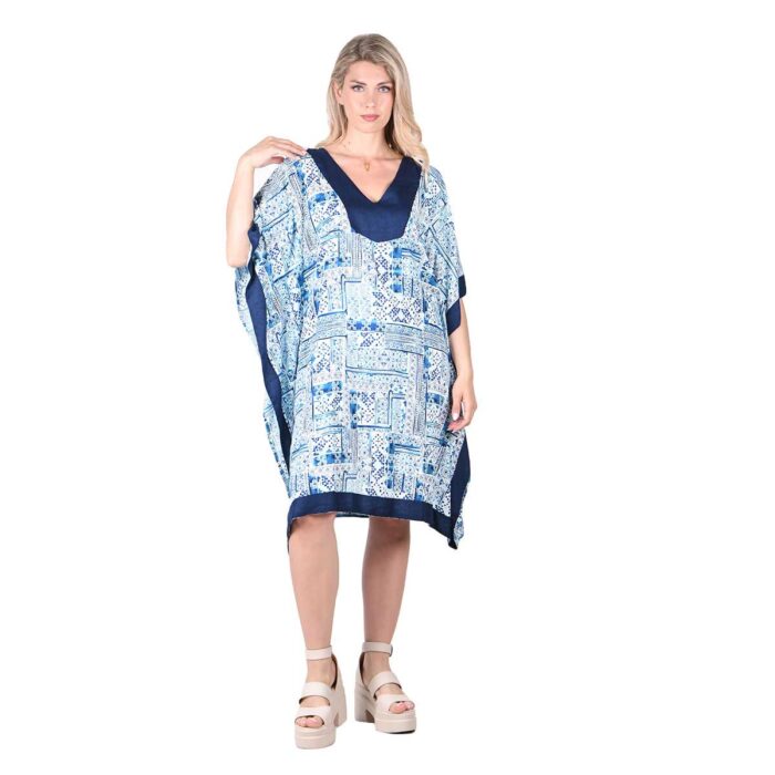 Platinum Καφτάνι Μπλε Γυναικείο Με Boho Σχέδια Summer Κοντό All Day Free Size - 42307-CP