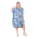Platinum Καφτανοφόρεμα Μπλε Γυναικείο Midi Boho Print Με Γιακά Και Κουμπιά Free Size - 42309-23G