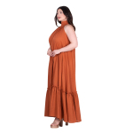 Platinum Φόρεμα Terracotta Γυναικείο Με Παρτούς Ώμους Χυτό Μaxi Ρομαντικό Free Size - FS62402-TR - Image 4
