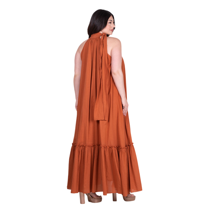 Platinum Φόρεμα Terracotta Γυναικείο Με Παρτούς Ώμους Χυτό Μaxi Ρομαντικό Free Size - FS62402-TR - Image 5