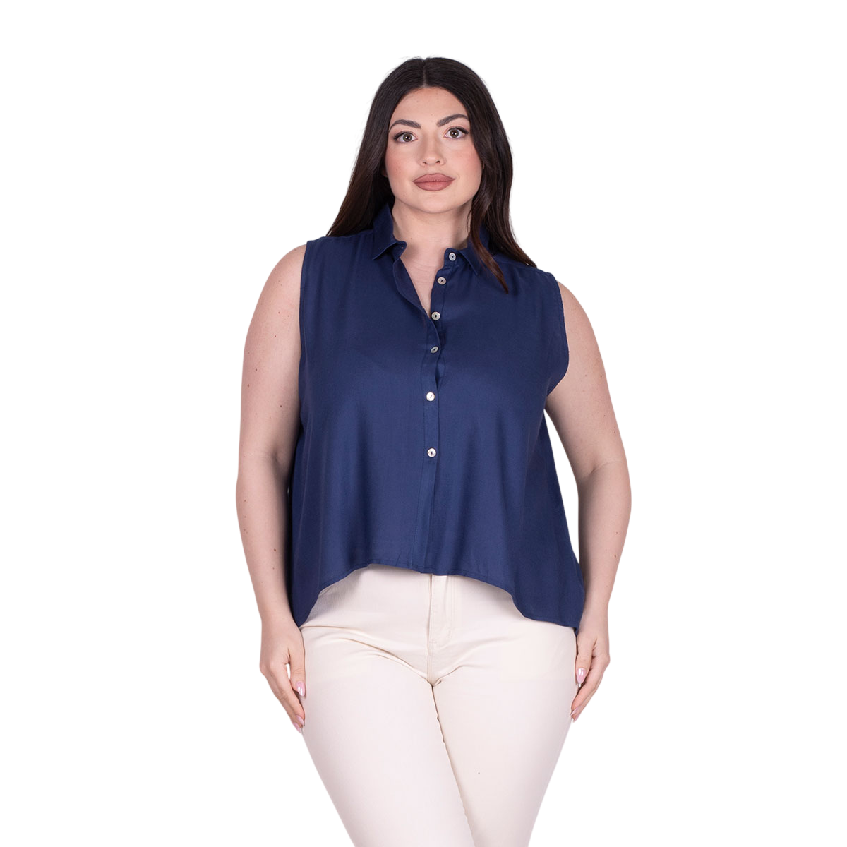Platinum Πουκάμισο Blue Navy Γυναικείο Αμάνικο Ασύμμετρο Casual All Day - 6658-BL