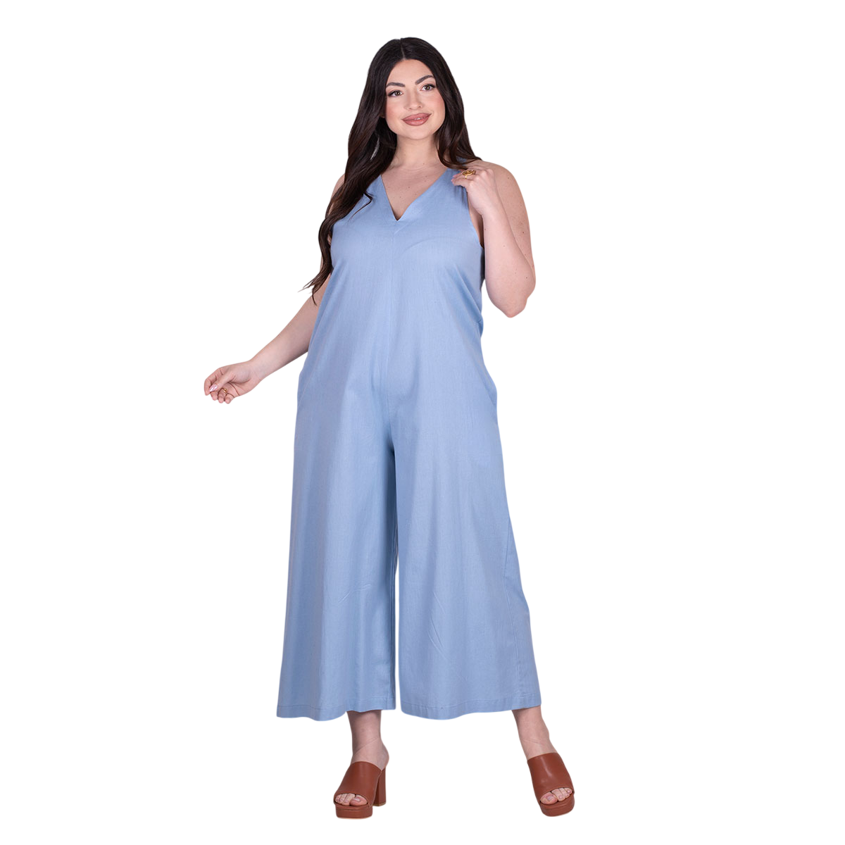 72527b Platinum Ολόσωμη Φόρμα Sumpsuit Γαλάζια Γυναικεία Τιραντέ Εξώπλατη All Day Free Size - FS72527 - Image 1