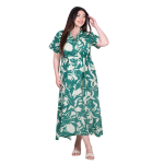 Platinum Φόρεμα Πράσινο Με Εκρού Boho Σχέδια Γυναικείο Κοντομάνικο Μακρύ Με Ζώνη All Day - 72606-GR