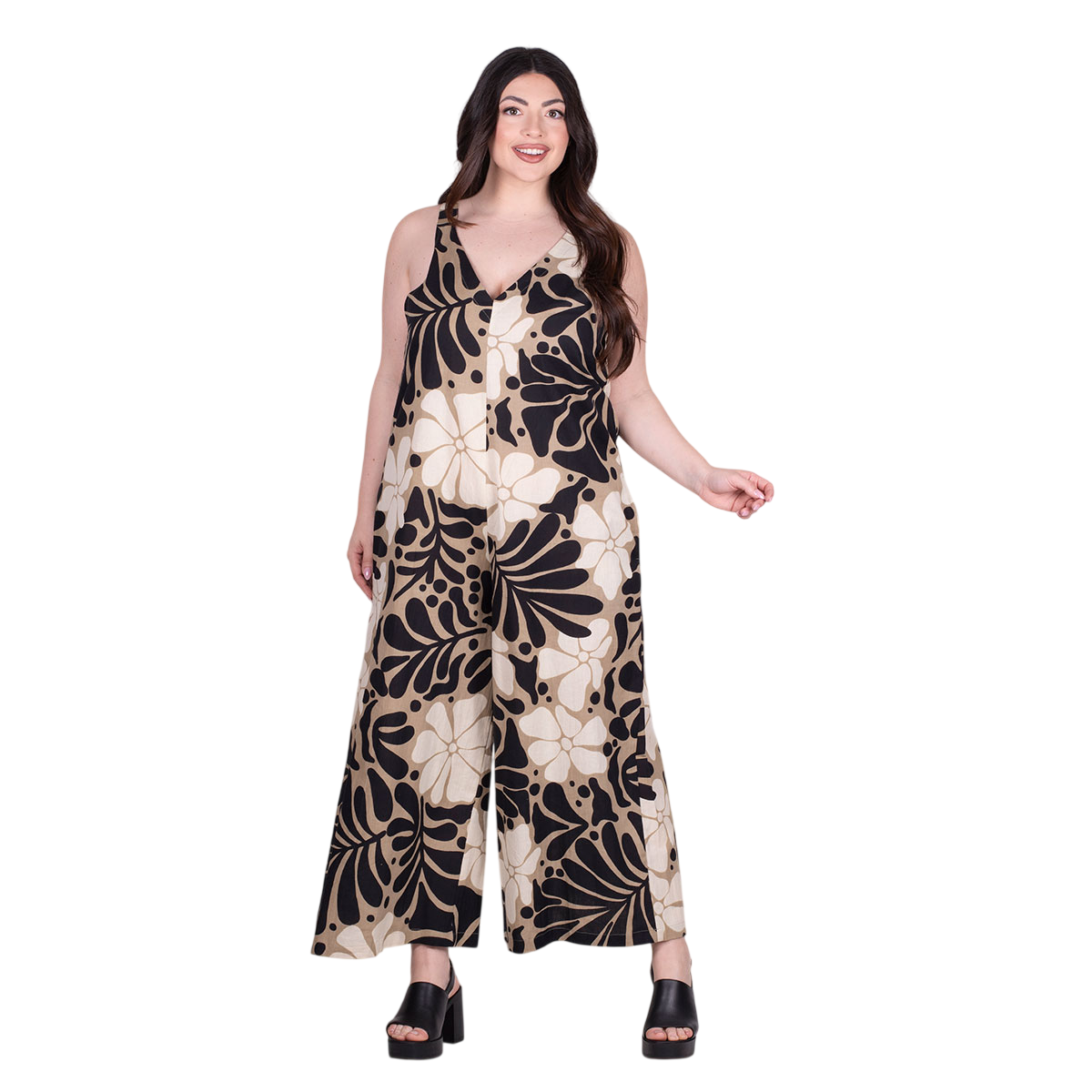 Platinum Ολόσωμη Φόρμα Sumpsuit Floral Με Γήινους Χρωματισμούς Γυναικεία Τιραντέ Εξώπλατη - FS72616