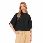 Platinum Πουκάμισο Μαύρο Γυναικείο Στυλ Νυχτερίδα Casual All Day Free Size - 72639