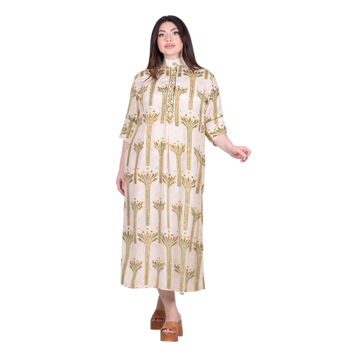Platinum Φόρεμα Εκρού Γυναικείo Με Λαδί Boho Print Midi All Day Free Size - 82626-GR - Image 2