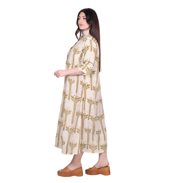 Platinum Φόρεμα Εκρού Γυναικείo Με Λαδί Boho Print Midi All Day Free Size - 82626-GR - Image 3