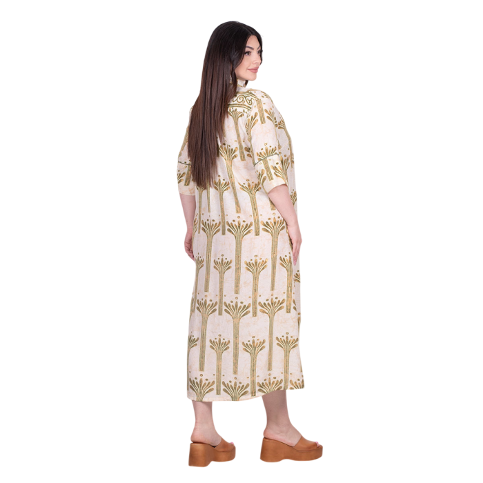 Platinum Φόρεμα Εκρού Γυναικείo Με Λαδί Boho Print Midi All Day Free Size - 82626-GR - Image 4
