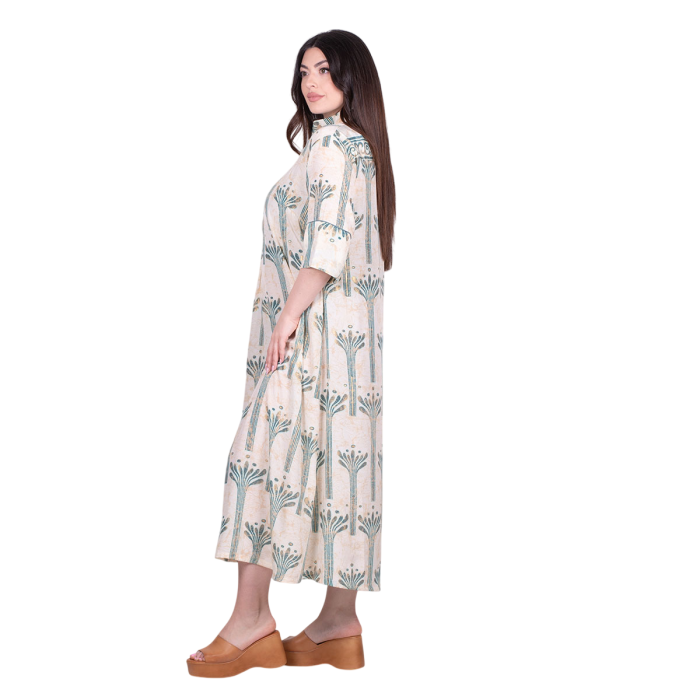 Platinum Φόρεμα Εκρού Γυναικείo Με Πετρολ Boho Print All Day Free Size - 82626-PR - Image 3