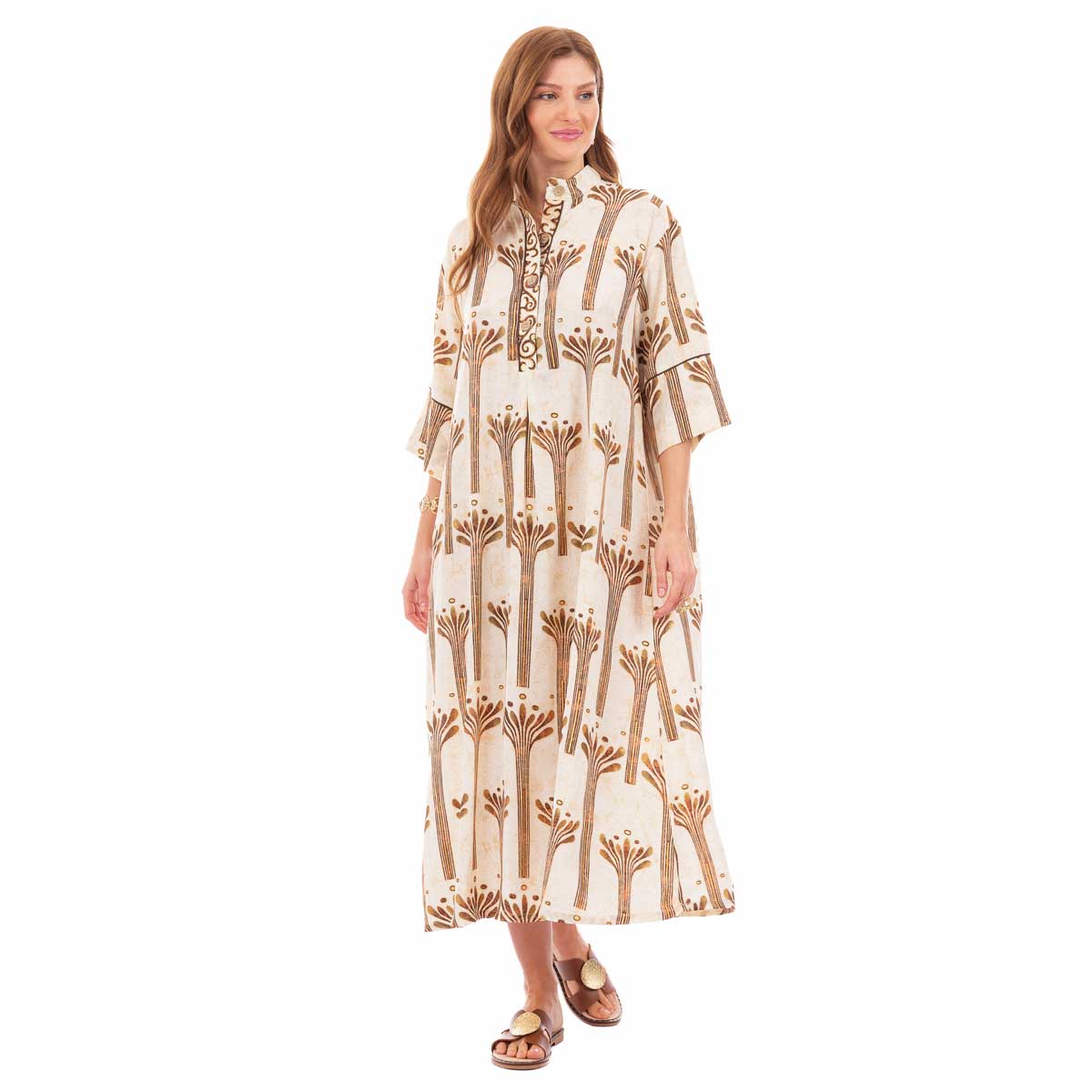 Platinum Φόρεμα Εκρού Γυναικείo Με Bronze Boho Print All Day Free Size - 82626-BR