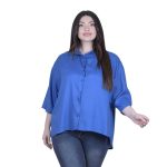 Platinum Πουκάμισο Μπλε Denim Γυναικείο Ασύμμετρο Με Μανίκι 3/4 Free Size - BL22303