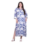 Platinum Φόρεμα - Πουκαμίσα Λευκό Μπλε Print Γυναικείo Boho Με Κουμπιά All Day Free Size - BL22674