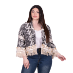 Platinum Σακάκι Εκρού Γυναικείο Casual Κοντό Με Μαύρα Ζακάρ Σχέδιο Free Size - CNA-10-JBC