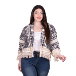 Platinum Σακάκι Εκρού Γυναικείο Casual Κοντό Με Μαύρα Ζακάρ Σχέδιο Free Size - CNA-10-JBC - Image 2