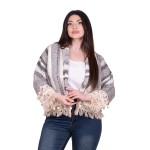Platinum Σακάκι Λευκό Με Γκρι Ριγέ Σχέδια Γυναικείο Casual Κοντό Free Size - CNA-19-J