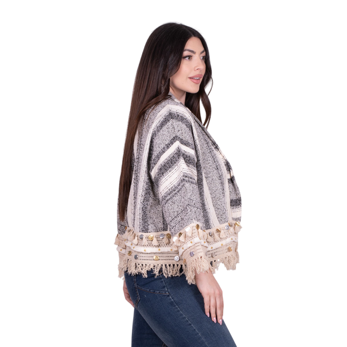 Platinum Σακάκι Λευκό Με Γκρι Ριγέ Σχέδια Γυναικείο Casual Κοντό Free Size - CNA-19-J - Image 3