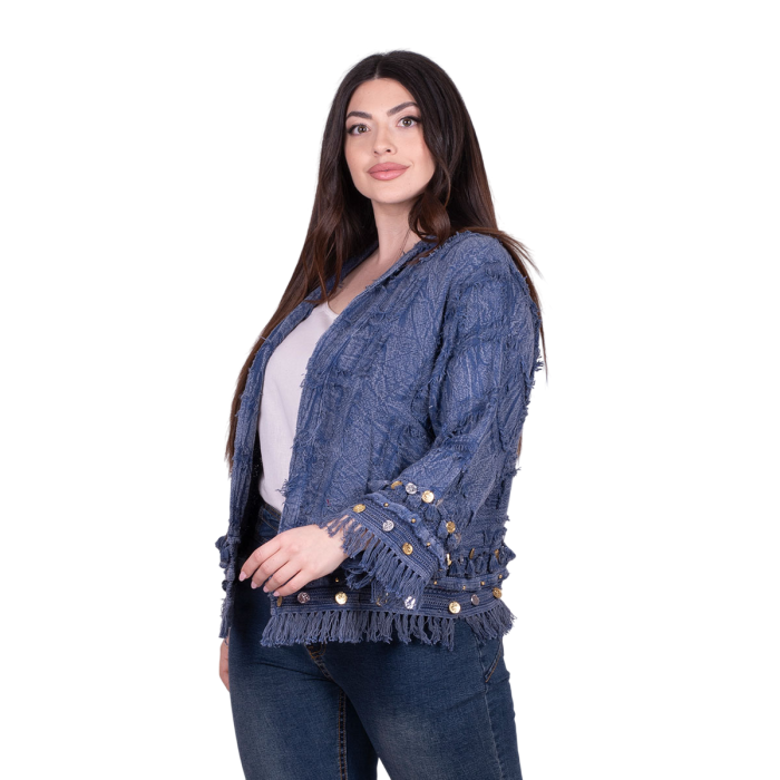 Platinum Σακάκι Blue Denim Γυναικείο Casual Κοντό Με Ανάγλυφο Σχέδιο All Day Free Size - CNA-6-J - Image 3