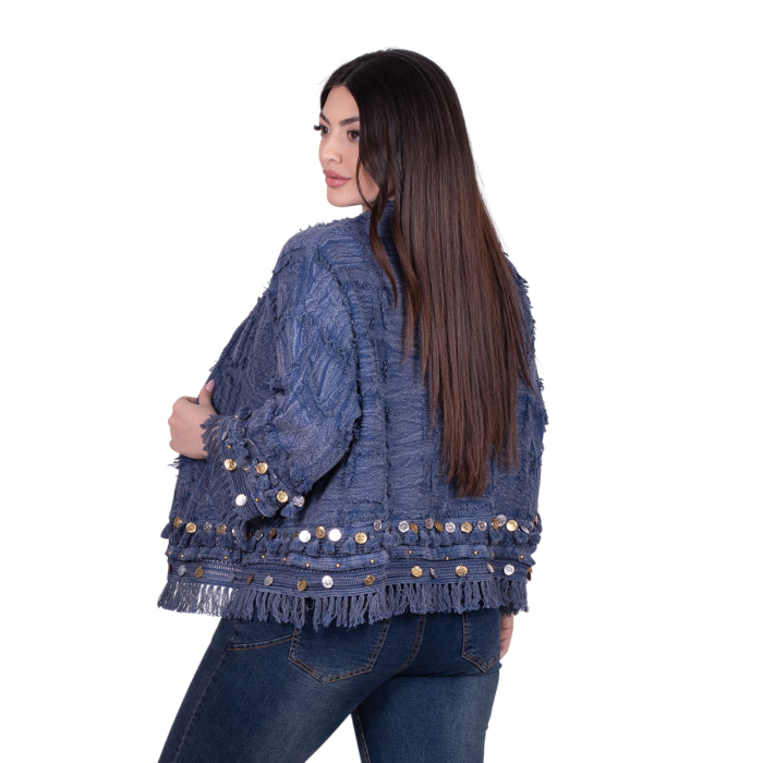 Platinum Σακάκι Blue Denim Γυναικείο Casual Κοντό Με Ανάγλυφο Σχέδιο All Day Free Size - CNA-6-J - Image 4