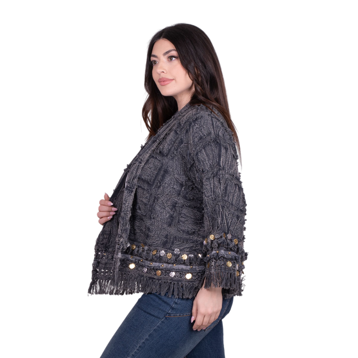 Platinum Σακάκι Ανθρακί Γυναικείο Casual Κοντό Με Ανάγλυφο Σχέδιο Νεανικό All Day Free Size - CNA-7-J - Image 3