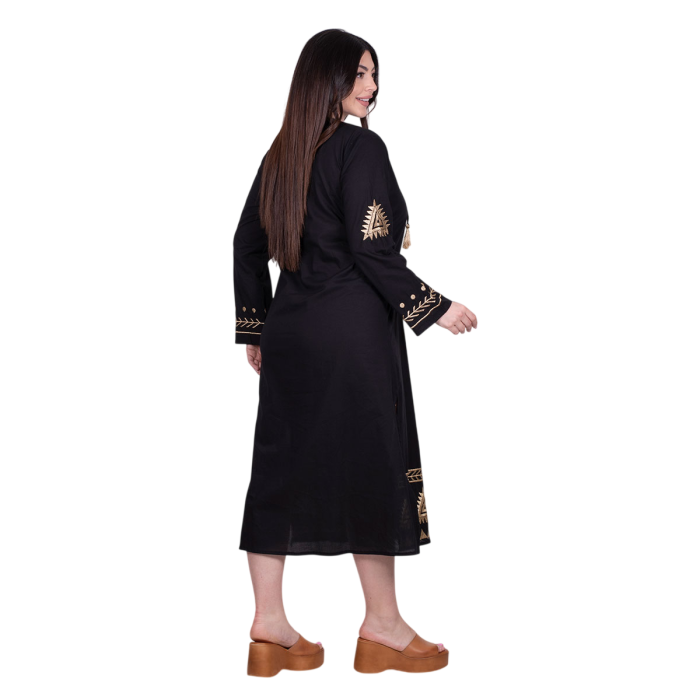 Platinum Φόρεμα Μαύρο Γυναικείο Μακρυμάνικο Με Χρυσό Κεντητό Μάτι Σύμβολα & Κουμπιά Free Size - FS124135 - Image 4