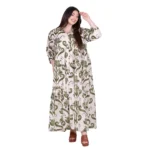 Platinum Φόρεμα Εκρού Με Λαδί Floral Print Γυναικείο Μακρύ Με Κουμπιά Τρουακάρ All Day - FS22623