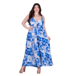 Platinum Ολόσωμη Φόρμα Μπλε Floral Γυναικεία Τιραντέ Εξώπλατη All Day Free Size - FS42386 - Image 2