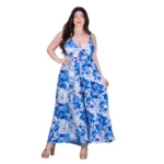 Platinum Ολόσωμη Φόρμα Μπλε Floral Γυναικεία Τιραντέ Εξώπλατη All Day Free Size - FS42386 - Image 2