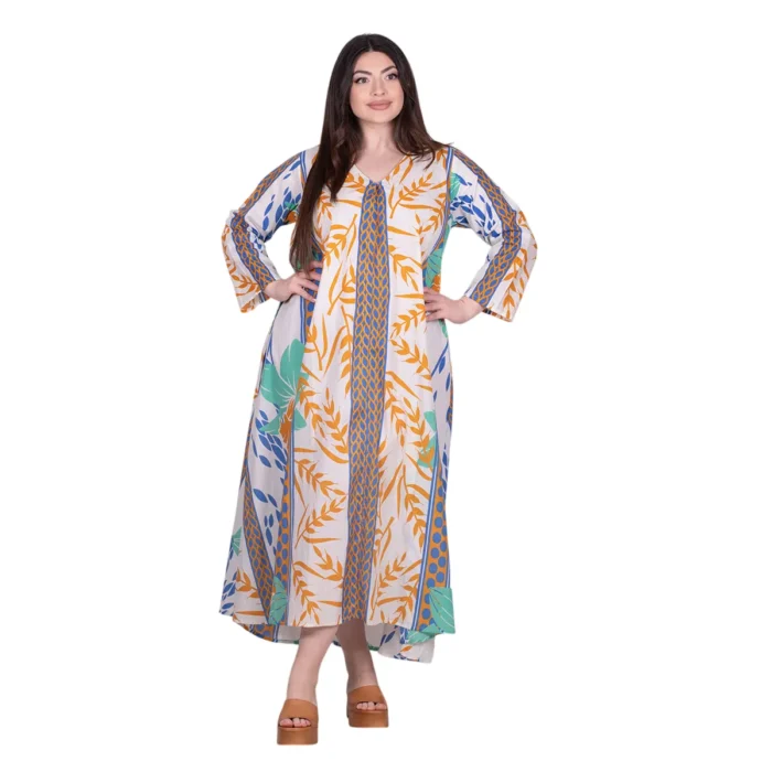 Platinum Φόρεμα Εκρού Με Floral Print Γυναικείο Μακρύ Εβαζέ Τρουακαρ All Day Free Size - FS92620