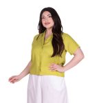 Platinum Πουκάμισο Lime Green Γυναικείο Με Γιακά Κοντομάνικο Casual All Day Free Size - 12565-GR