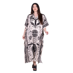 Platinum Καφτάνι Λευκό Γυναικείο Με Μαύρα Floral Σχέδια Maxi Free Size - FS22655