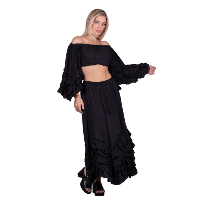 Platinum Φούστα Μαύρη Γυναικεία Maxi Ρομαντική Vintage Ασύμμετρη Με Βολάν All Day Free Size - 62019-BC - Image 3