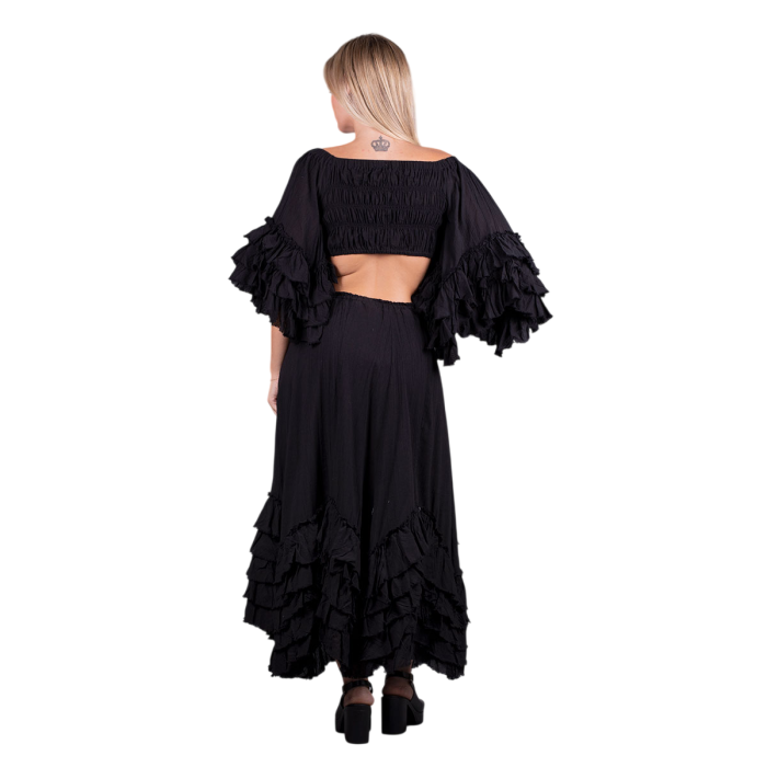 Platinum Φούστα Μαύρη Γυναικεία Maxi Ρομαντική Vintage Ασύμμετρη Με Βολάν All Day Free Size - 62019-BC - Image 5
