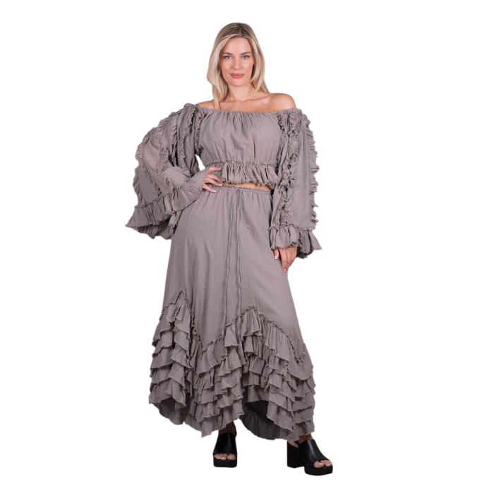 Platinum Φούστα Elephant Gray Γυναικεία Maxi Ρομαντική Vintage Ασύμμετρη Με Βολάν All Day Free Size - 62019-FG