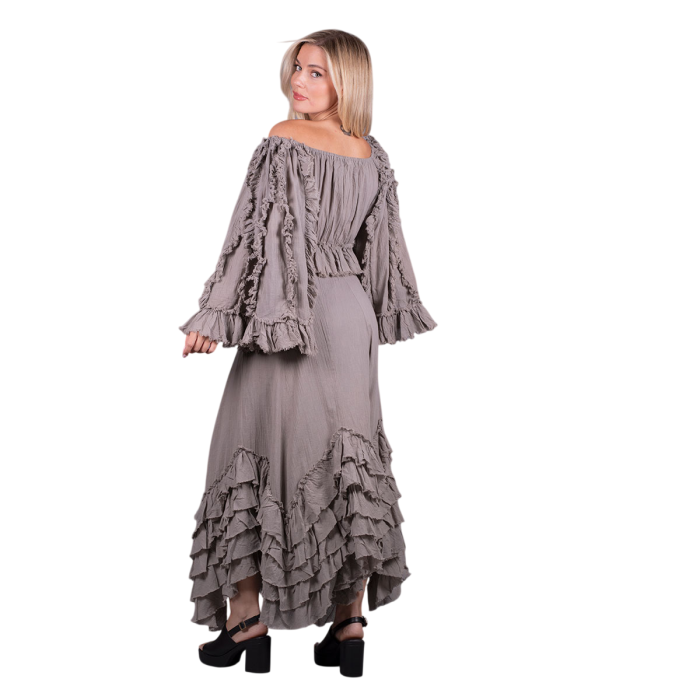 Platinum Φούστα Elephant Gray Γυναικεία Maxi Ρομαντική Vintage Ασύμμετρη Με Βολάν All Day Free Size - 62019-FG - Image 5