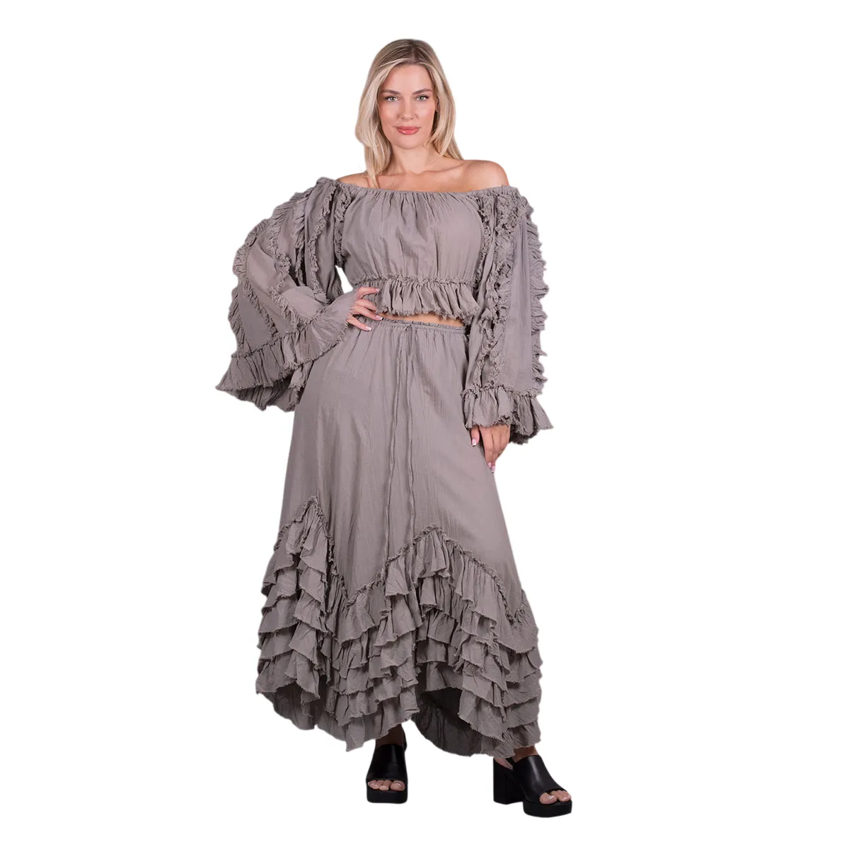 62019-FGs Platinum Φούστα Elephant Gray Γυναικεία Maxi Ρομαντική Vintage Ασύμμετρη Με Βολάν All Day Free Size - 62019-FG - Image 1
