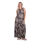 Platinum Παντελόνα Μαύρη Με Εκρού Boho Σχέδια Γυναικεία Αέρινη Με Λάστιχο All Day Free Size - 72661-18