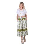 Platinum Παντελόνα Λαδί – Λευκό Με Boho Σχέδια Γυναικείο Λινό Με Βαμβάκι Αέρινη Free Size - 82407 - Image 2