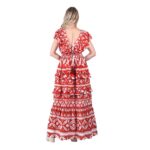Platinum Φόρεμα Κεραμιδί Με Λευκά Boho Σχέδια Γυναικείο Μακρύ Αμάνικο Klos Με Βολάν Free Size - 92412-TR - Image 2