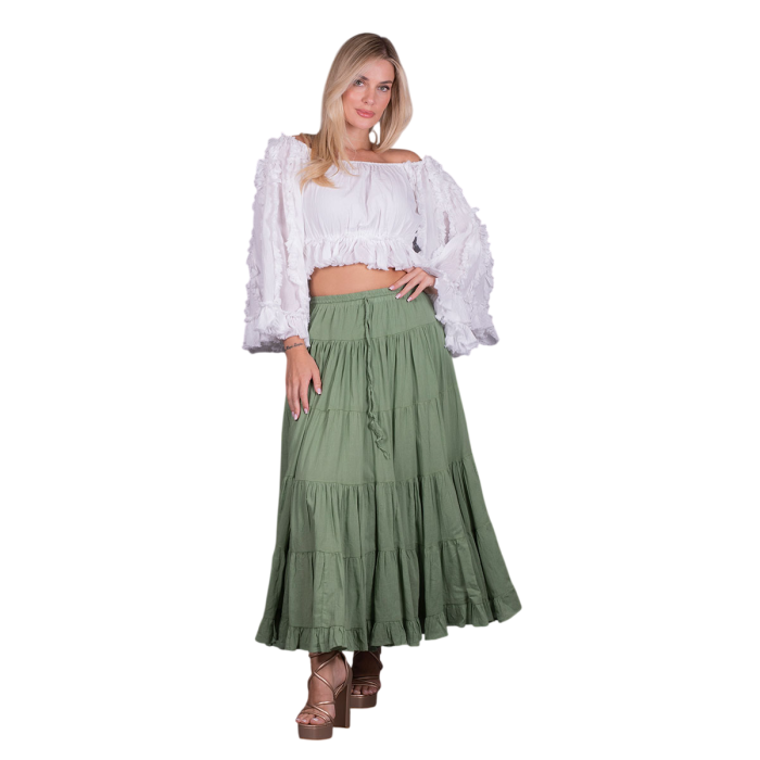 Platinum Φούστα Πράσινη Γυναικεία Maxi Ρομαντική Klos All Day Free Size - SAR-62102-GR