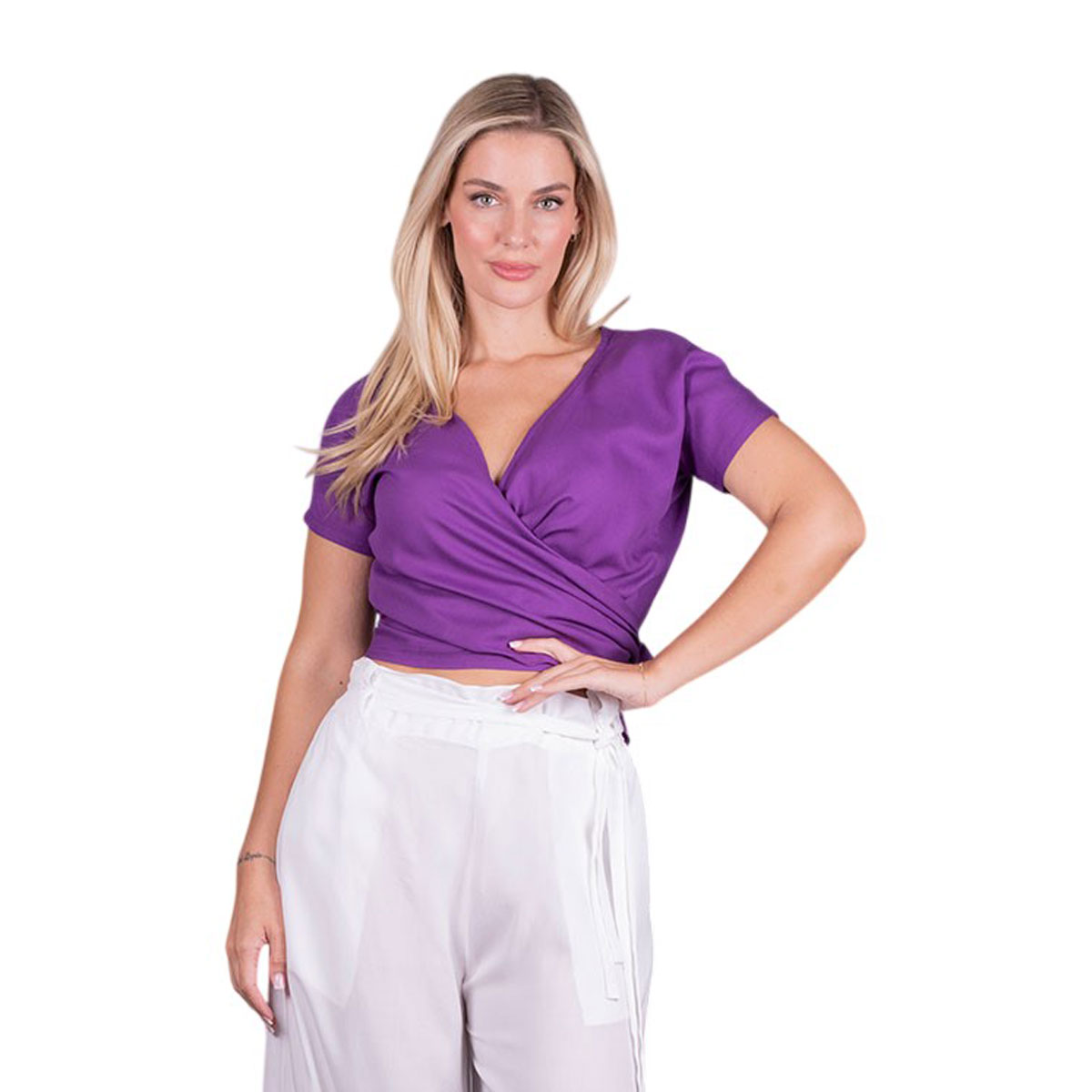 Platinum Μπλούζα Μωβ Γυναικεία Kρουαζέ Κοντομάνικη Casual All Day Free Size - 22437-V