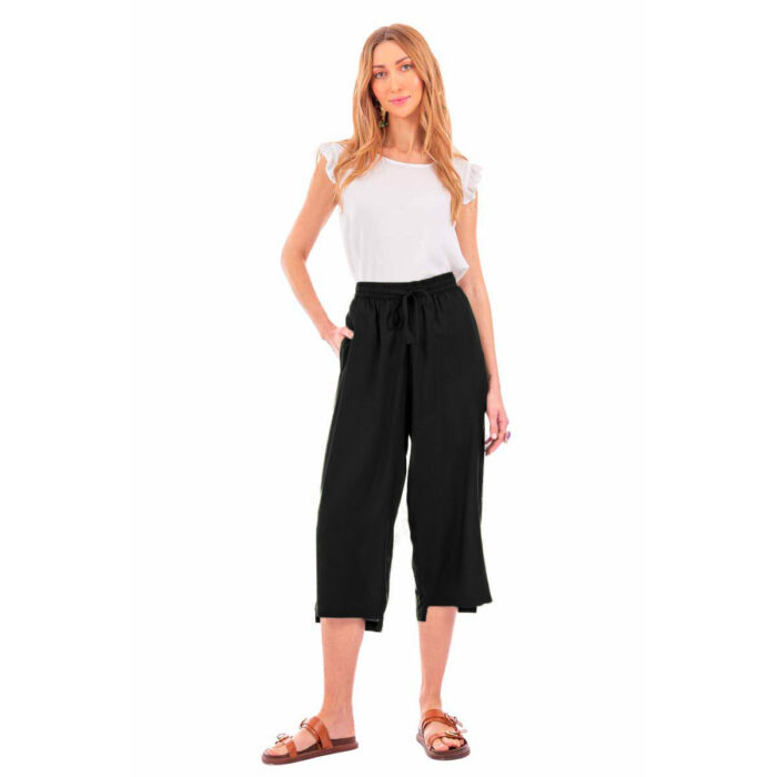 Platinum Παντελόνι Crop Μαύρο Γυναικείο Με Λάστιχο Casual All Day Free Size - 226111-BC