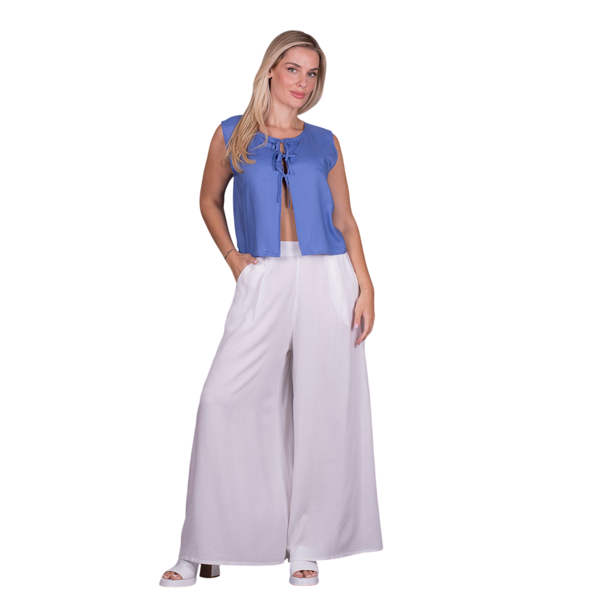 Platinum Τοπ - Ζακετάκι Μπλε Γυναικείο Αμάνικο Casual All Day Free Size - 226112-BL