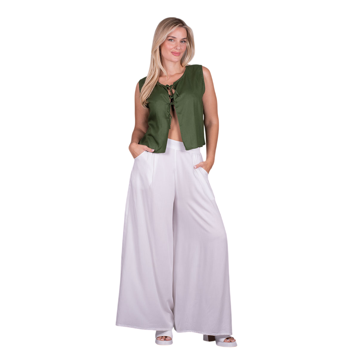Platinum Τοπ - Ζακετάκι Πράσινο Γυναικείο Αμάνικο Casual All Day Free Size - 226112-G